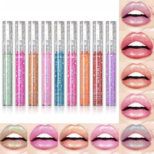 Joyeee 9 Farben Glitzer Lippenstift Set Lipgloss Mädchen Glitzer Lippgloss Set, Diamond Shimmer Metallic Liquid Glitter Lipstick für Damen Mädchen Geschenke von Joyeee