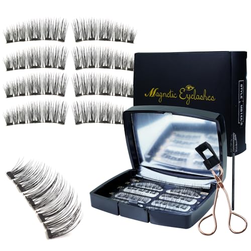 Joyeee Magnetische Wimpern, 4Paare magnet wimpern, magnetwimpern magnetic lashes Extensions Set, Wiederverwendbare Selbstklebende magnetische wimpern mit zange Cat Eye Manga Lashes für Girl Frauen von Joyeee