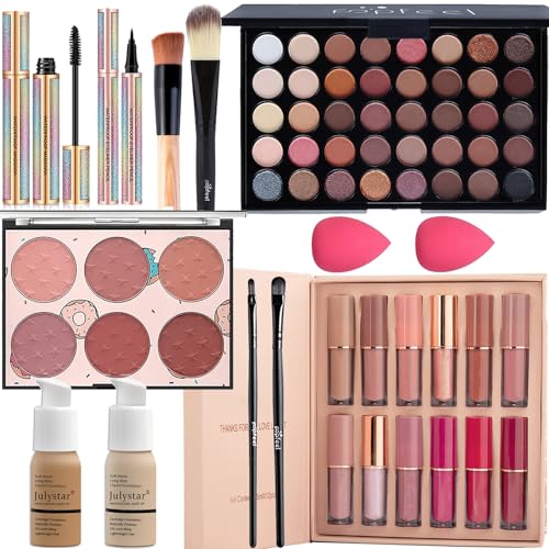 Joyeee Professionelles Make up Set, Schminkset für Frauen Teenager Mädchen, Make up Geschenkset - Lidschatten Palette, Lippenstift, Rouge, Mascara, Eyeliner, Puff, Foundation, Pinsel von Joyeee