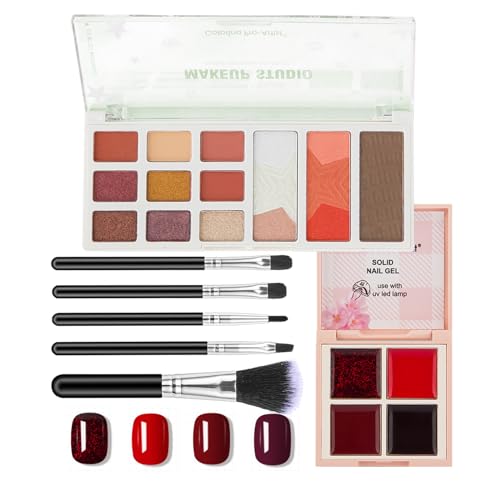 Joyeee Schmink Geschenkset Make-Up Set, Professionelles Schönheit Set mit Make-up-Palette, Festes Nagelgel, Kosmetikpinsel, Tragbar Kosmetik Kit für Mädchen Frauen Täglichen Gebrauch und Reisen von Joyeee