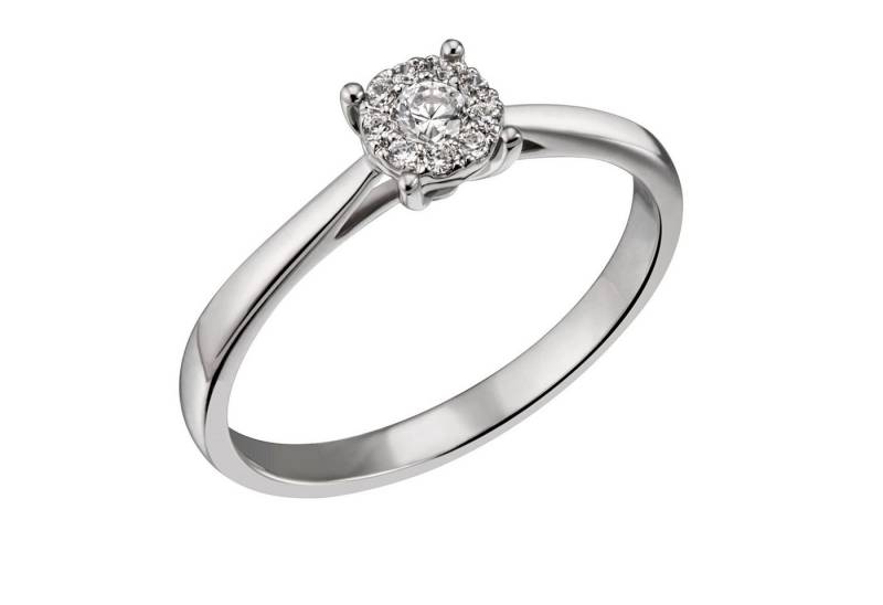 Joyes Boutique Goldring JB Damenring 585 14 Karat Weiß 10 Brillanten 0,14ct. SI H 61 mm (Made in Germany, inkl. Etui, Zertifikat u. Garantie, JB) von Joyes Boutique