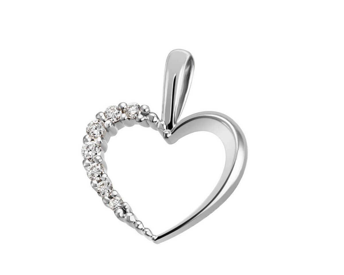 Joyes Boutique Herzanhänger JB Anhänger Herz Gold 585 14 Karat Weiß 7 Brillanten 0,05 ct. SI H (Made in Germany, inkl. Etui, Zertifikat u. Garantie, JB) von Joyes Boutique