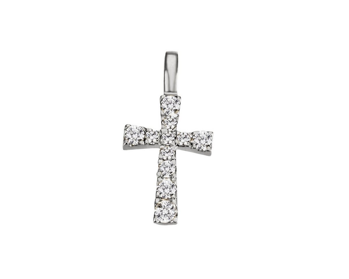 Joyes Boutique Herzanhänger JB Anhänger Kreuz Gold 585 14 Karat Weiß 11 Brillanten 0,12 ct. SI H (Made in Germany, inkl. Etui, Zertifikat u. Garantie, JB) von Joyes Boutique
