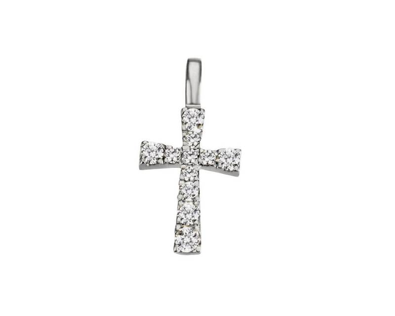 Joyes Boutique Herzanhänger JB Anhänger Kreuz Gold 585 14 Karat Weiß 11 Brillanten 0,12 ct. SI H (Made in Germany, inkl. Etui, Zertifikat u. Garantie, JB) von Joyes Boutique