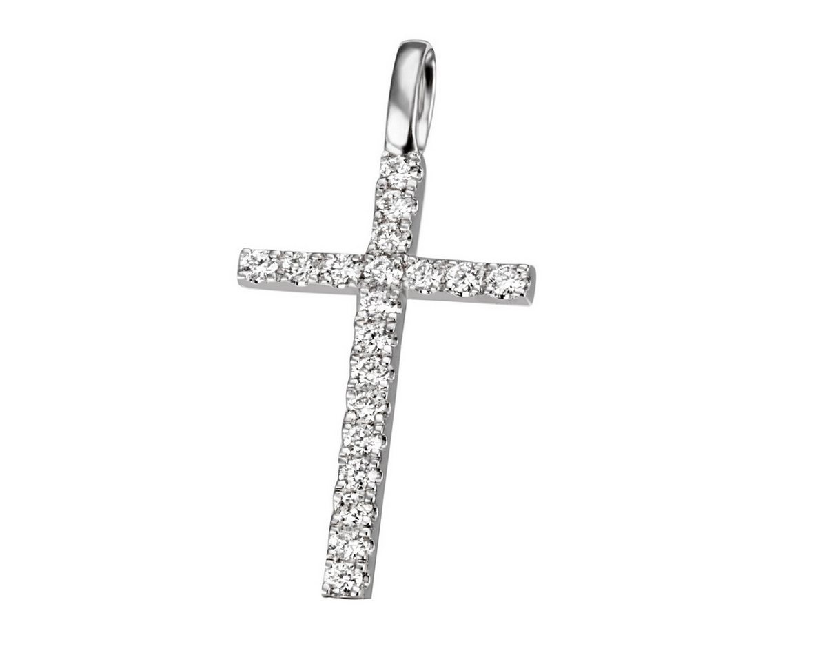 Joyes Boutique Herzanhänger JB Anhänger Kreuz Gold 750 18 Karat Weiß 19 Brillanten 0,13 ct. SI H (Made in Germany, inkl. Etui, Zertifikat u. Garantie, JB) von Joyes Boutique