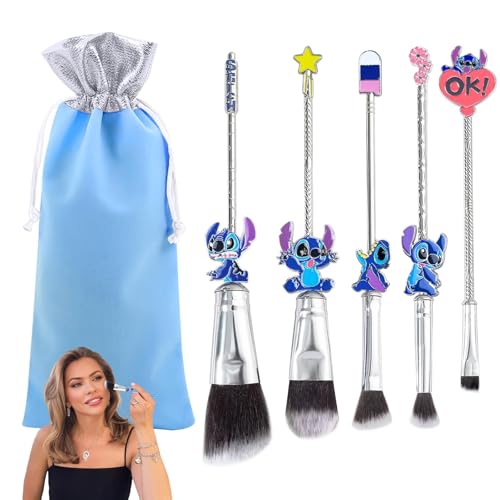 5Pcs Stch Make Up Pinsel Foundation Lidschatten Lippen Rouge Blau Cartoon Make-up-Pinsel-Set Das beste Geschenk für junge Mädchen und Frauen von Joyes