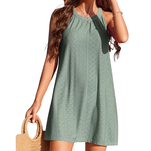 Joyesplay Strandkleid Damen Sommer, Bikini Cover Up Strandtunika Strandkleider V-Hals Atmungsaktiv Tunika Blusenkleid (DE/NL/SE/PL, Alphanumerisch, XL, Regular, Regular, Stil 1 Grün) von Joyesplay