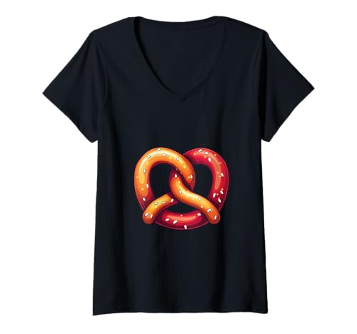 Damen Bayerische Brezel mit Salz - Traditionelle deutsche Bäckerei T-Shirt mit V-Ausschnitt Damen Bayerische Brezel mit Salz - Traditionelle deutsche Bäckerei T-Shirt mit V-Ausschnitt von Joyful Doodles