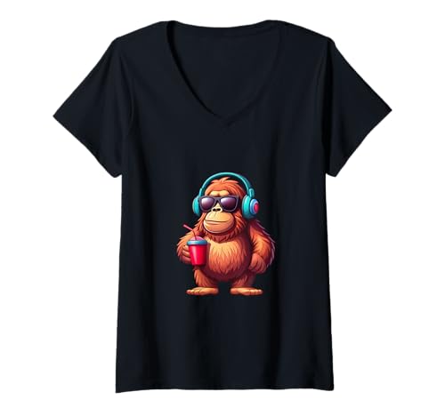 Damen Cooler Affensommer T-Shirt mit V-Ausschnitt Damen Cooler Affensommer T-Shirt mit V-Ausschnitt von Joyful Doodles