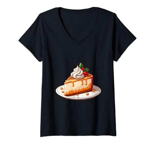 Damen Festlicher Karamell-Käsekuchen-Genuss T-Shirt mit V-Ausschnitt Damen Festlicher Karamell-Käsekuchen-Genuss T-Shirt mit V-Ausschnitt von Joyful Doodles