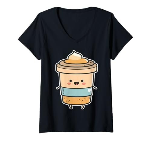 Damen Fröhliche Kaffeetasse Delight T-Shirt mit V-Ausschnitt Damen Fröhliche Kaffeetasse Delight T-Shirt mit V-Ausschnitt von Joyful Doodles