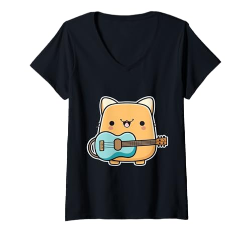 Damen Groovy Guitar Cat - Funny Cartoon T-Shirt mit V-Ausschnitt Damen Groovy Guitar Cat - Funny Cartoon T-Shirt mit V-Ausschnitt von Joyful Doodles