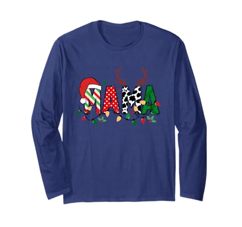 Festive Mama Weihnachten Urlaub Kuh Druck und Lichter Langarmshirt Festive Mama Weihnachten Urlaub Kuh Druck und Lichter Langarmshirt von Joyful Family Designs