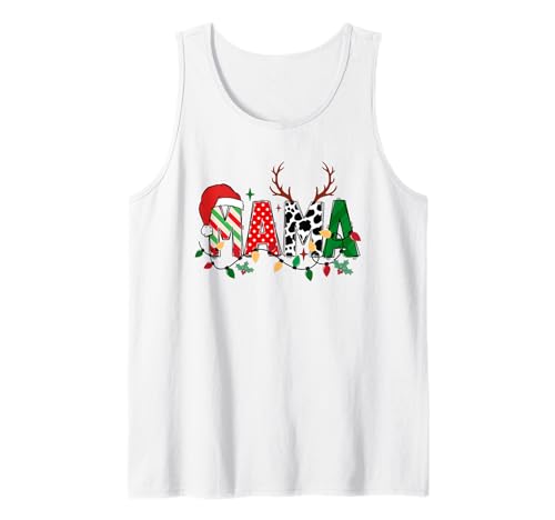 Festive Mama Weihnachten Urlaub Kuh Druck und Lichter Tank Top Festive Mama Weihnachten Urlaub Kuh Druck und Lichter Tank Top von Joyful Family Designs