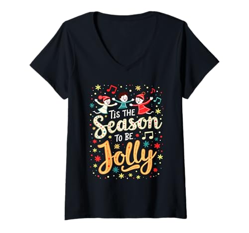Damen EIN festlicher Weihnachtsbaum ist die Jahreszeit, um fröhliche Weihnachtsfreude zu bereiten T-Shirt mit V-Ausschnitt Damen EIN festlicher Weihnachtsbaum ist die Jahreszeit, um fröhliche Weihnachtsfreude zu bereiten T-Shirt mit V-Ausschnitt von Joyful Holiday Apparel & Christmas Cheer