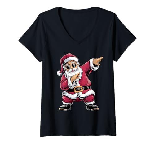 Damen Dabbing Santa Claus Dance Festliche Weihnachten für Kinder T-Shirt mit V-Ausschnitt von Joyful Holiday Outfit for Kids and Families