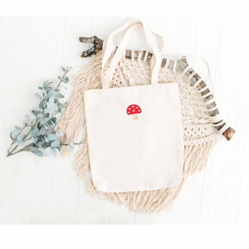 Pilz Tasche, Canvas Cottagecore Toadstool Wiederverwendbare Nachhaltiges Geschenk von JoyfullyEmbroideryUS