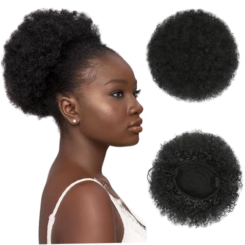 Afro Puff Draw String Pferdeschwanz 8 Zoll rund um große lockige Brötchen Afro Puff -Schwanz für schwarze Frauen natürliche schwarze lockige Kurzweiterungen Haarstücke für täglich von Joygoodta
