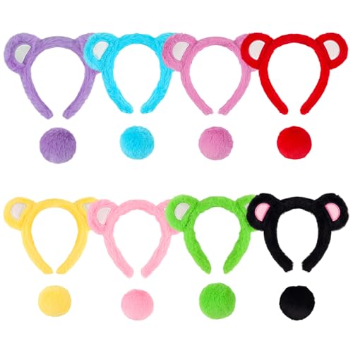 Bärenohren Stirnband mit Schwanz 8 Sets Buntes Tier Ohren Erwachsene Kostüm für Halloween -Weihnachtsgeburtstag Accessoires von Joygoodta