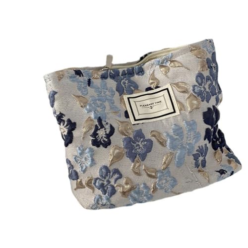 Blumen -Make -up -Beutel bestickte Blume große Kapazität Kosmetikbeutel 10x7x2 Ästhetik gesteppt Reißverschluss weiche Polyester Make -up -Tasche für Frauen zu Hause, Reisen von Joygoodta