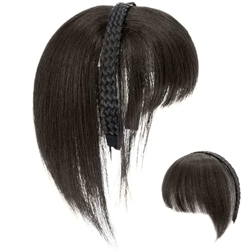 Geflochtene Stirnbandperücke, 10 Pony Stirnband, Twist Braid Stirnband Dunkelbraun gerade Haarstücke Haarclip in Topper Hair Extension mit Pony for Women von Joygoodta