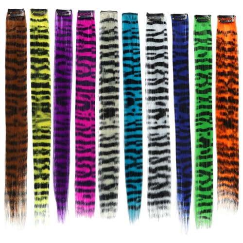 Gestreifte Haarverlängerungen 10pcs 18 farbenfrohe lange, geraden Clip in Haarverlängerungen für Frauen Teenager Mädchen tägliche Verwendung Party von Joygoodta