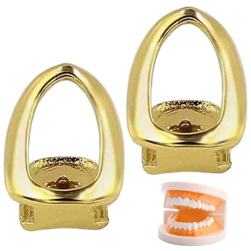 Goldene Zahnkappe 2pcs Kupfer helle Farbe Luxuriöser Zahnschmuck Verbesserung Lächeln Grill von Joygoodta
