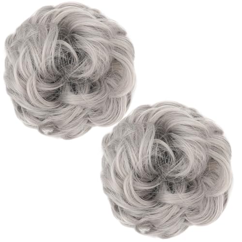 Haarbrötchen Erweiterungen für Frauen 2pcs Messy Bun Haarstück natürliche wellige lockige lebensechte Stücke für Frauen leicht zu verwenden Haarstück für Mädchen, Silbergrau von Joygoodta
