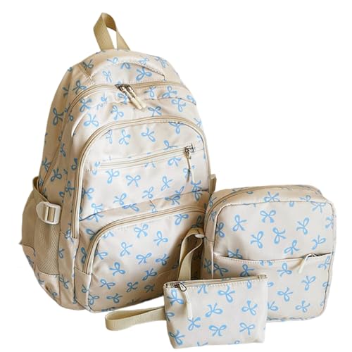 Joygoodta 3pcs/Set Bow -Rucksack für Mädchen Ästhetische Nylon niedlich zurück in die Schule Rucksäcke mit Lunchbox Bleistiftkoffer für die Schule, Reise -Rucksäcke von Joygoodta