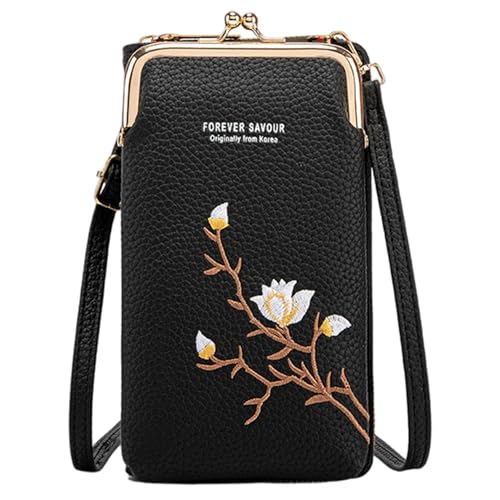 Joygoodta Crossbody -Brieftaschen für Frauen bestickt PU Leder Crossbody Wallet mit Mobiltelefonhalter ästhetischer kleiner Telefon Geldbörse mit Metall Reißverschluss für den täglichen Gebrauch von Joygoodta