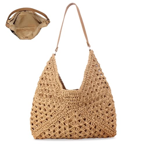 Joygoodta Gewebte Geldbörsen für Frauen 12 x 14 Zoll Papierseil gewebter Umhängetasche mit magnetischer Verschluss trendy & lässig Geldbörse für Strand, Sommer, Ausflug, Kamelgeldbeutel von Joygoodta