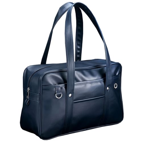 Joygoodta Japanische Schultasche tragbare große Kapazität Japanische Tasche Reißverschluss PU Lederschule Handtasche mit Kopfhörerkabelloch für Mädchen, dunkelblau von Joygoodta