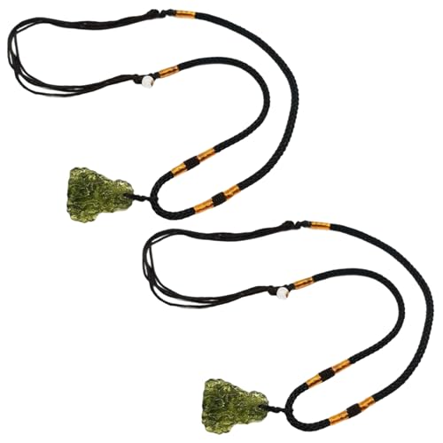Joygoodta Moldavit Halskette 2pcs Grün unregelmäßiger Kristall Meteorit Halskette mit Seilmoldavitanhänger zum Geburtstag Jubiläum 4-7g von Joygoodta