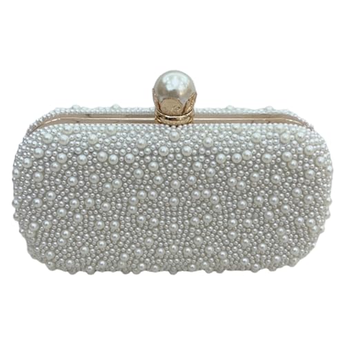Joygoodta Perle Abendtasche weiße Perlenhandtasche mit Kettenperlen Geldbörse für Hochzeitsfeier Bride Abschlussball 7, 5x5, 5 x 2 Zoll Geldbörse von Joygoodta