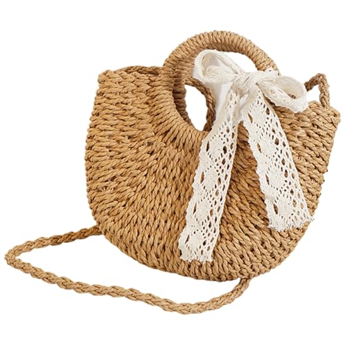 Joygoodta Strohhandtaschen für Frauen Sommerstrand Geldbörse mit Bowknot Top Griff gewebter Crossbody -Umhängetasche für Strand, Pool, Einkaufen, Dating, Braun von Joygoodta