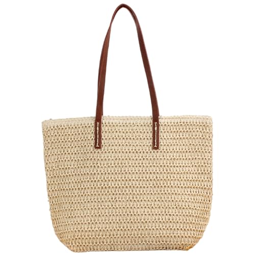 Joygoodta Strohkochbeutel große Kapazität Frauen Strohstrandtasche Reißverschluss gewebte Handtasche für Sommerstrand Arbeiten Travel Tasche von Joygoodta