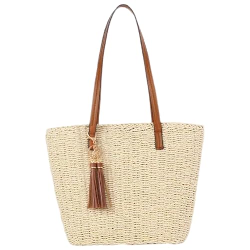 Joygoodta Strohstrandtasche für Frauen geflochtene einzelne Schulterstrohhandtaschen mit Quasten große Kapazität Crossbody Sommerstaschen für Urlaubsreise Meer BEIGE BEIGE von Joygoodta