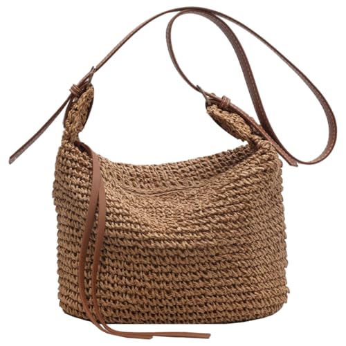 Joygoodta Strohstrandtaschen für Frauen gewebte einzelne Schulterstrohhandtaschen große Capacity Crossbody -Sommer -Taschen mit Reißverschluss für Urlaubsreise Meer von Joygoodta