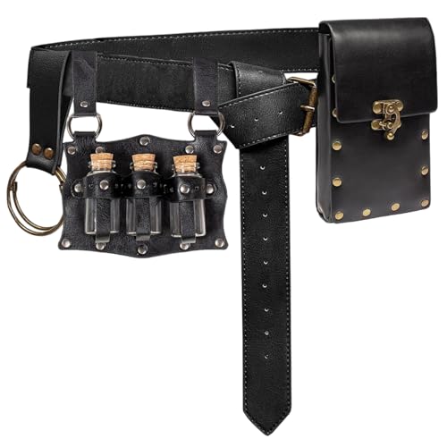 Renaissance -Gürtelbeutel, einstellbare Vintage Leder mittelalterliche Gürtelbeutel mit Trankflaschen für Halloween Cosplay Kostüm Accessorie Renaissance von Joygoodta