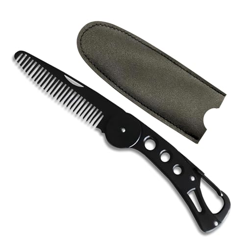 Schnurrbartkamm, rostfreier Stahlklappbartkamm mit Lederabdeckung, tragbarem Multifunktions -Anti -statischer Kamm für Männer, die sich pflegen, Haarkämpfer kämmen und Schnurrbartstyling von Joygoodta