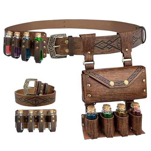 Joygoodta Trankgürtel, PU -Ledergürtelbeutel mit Trankflaschen, einstellbare Renaissance mittelalterliche Ledertasche für Halloween -Cosplay -Kostüm von Joygoodta