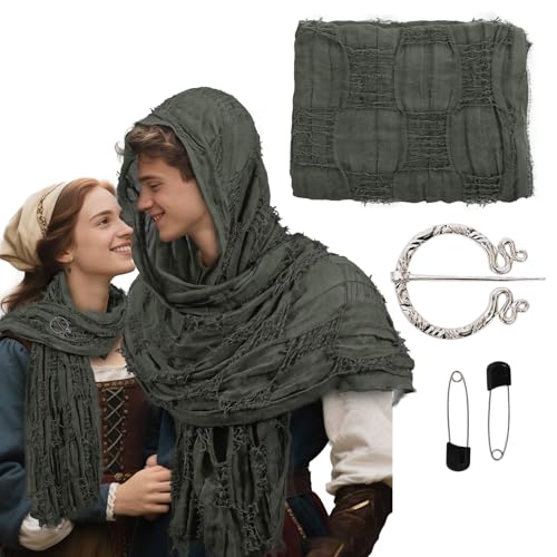 Joyincoser Mittelalter Wikinger Umhang Herren Damen Vintage Goth Kapuzenschal Mit Vikingen-Brosche Antike Renaissance Gugel Für Kostümparty Halloween Party Karneval (Tannengrün) von Joyincoser