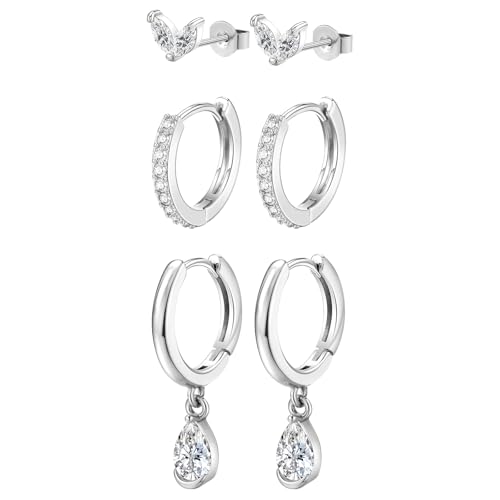 3 Paare Earrings For Women 18K Hoop Stud Ohrringe Creolen Jewellery Set Ohringe Damen Kreolen Schmuck Jewelry Ohrschmuck Stecker Drop Tropfen Ohrring Hängend Ohrstecker Geschenk Für Frauen von Joykee