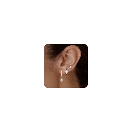 3 Paare Earrings For Women 18K Hoop Stud Ohrringe Creolen Jewellery Set Ohringe Damen Kreolen Schmuck Vergoldet Jewelry Ohrschmuck Drop Tropfen Ohrring Hängend Ohrstecker Geschenk Für Frauen von Joykee
