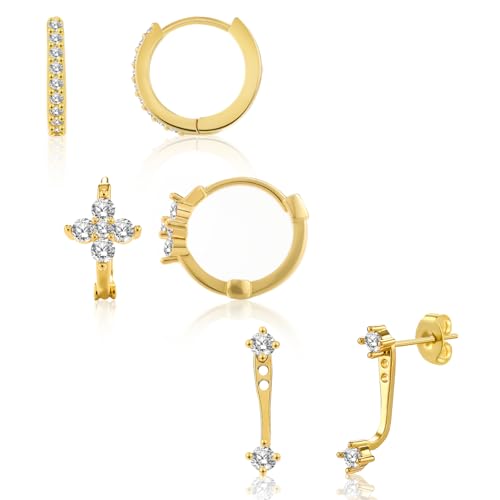 Joykee 3-4Paare Sterling Silber Ohrstecker Set für Frauen 15K Gold plattiert Ohrringe Stapel zierliche kleine Ohrstecker Sets für mehrere Piercings 2 von Joykee