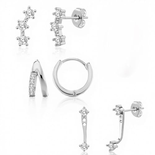 Joykee 3-4Paare Sterling Silber Ohrstecker Set für Frauen 15K Gold plattiert Ohrringe Stapel zierliche kleine Ohrstecker Sets für mehrere Piercings 3 von Joykee