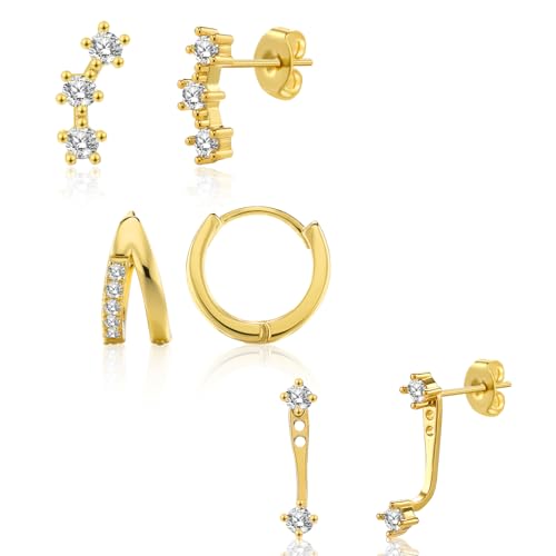 Joykee 3-4Paare Sterling Silber Ohrstecker Set für Frauen 15K Gold plattiert Ohrringe Stapel zierliche kleine Ohrstecker Sets für mehrere Piercings 4 von Joykee