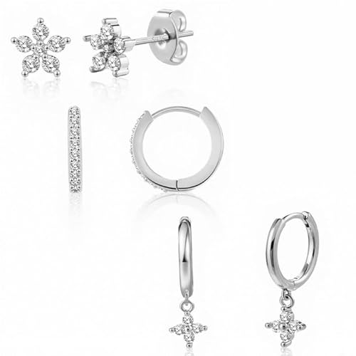 Joykee 3-4Paare Sterling Silber Ohrstecker Set für Frauen 15K Gold plattiert Ohrringe Stapel zierliche kleine Ohrstecker Sets für mehrere Piercings 7 von Joykee