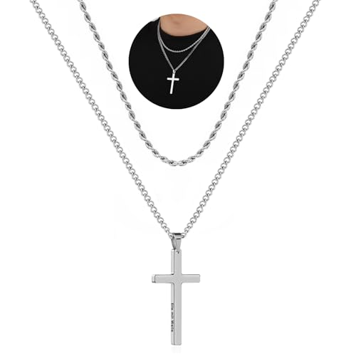 Joykee Halskette Herren Kreuzkette Damen Cross Necklace Edelstahl Männer Kreuz Kette Herrenschmuck Mit Anhänger Stainless Steel Birthday Gift For Him Und Frauen Zweilagig Eile mit Weile Joykee Halskette Herren Kreuzkette Damen Cross Necklace Edelstahl Männer Kreuz Kette Herrenschmuck Mit Anhänger Stainless Steel Birthday Gift For Him Und Frauen Zweilagig Eile mit Weile von Joykee