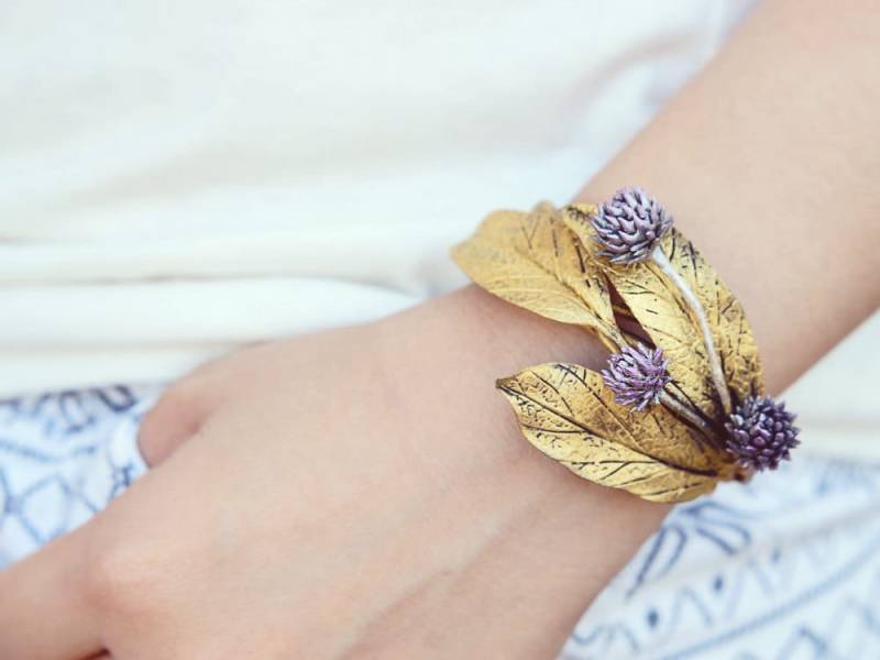 Blattgold Cuff, Blattgoldarmband , Handgemacht Von Ton Blattgold Cuff, Blattgoldarmband , Handgemacht Von Ton von Joyloveclay